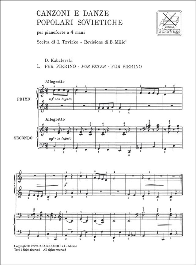 Canzoni E Danze Popolari Sovietiche - Per Pianoforte A 4 Mani - Fascicolo I - pro čtyřruční klavír